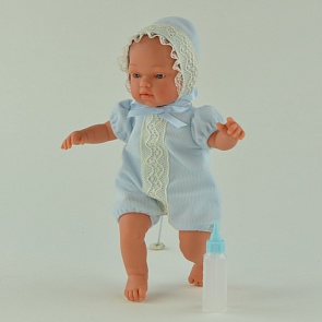 Кукла Гугу в кружевном чепчике, с бутылочкой, 27 см. (Asi, 413271)